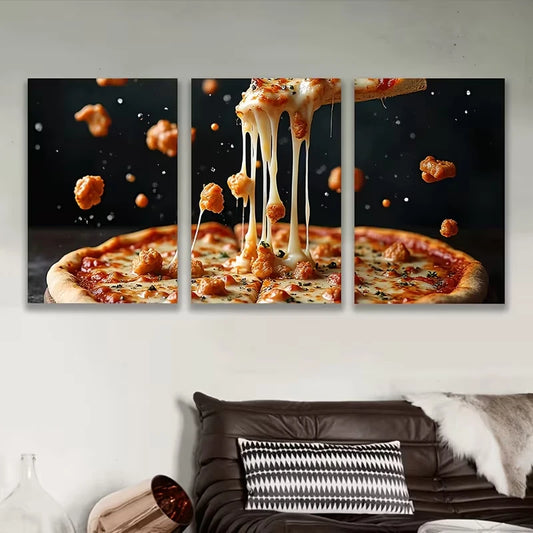 3pcs Sliced Pizza, Metal Print Ready to Hang Art