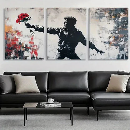 3pcs Vibrant Flower Throwing Urban Perfect Wall Art Set Canvas Unframed - High Quality Print 100% Australian Made Wall Canvas