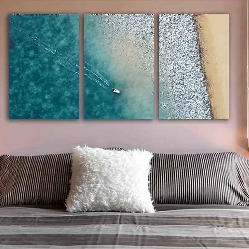 3pcs Surfboard Flying Over Waves Wall Art Set Canvas Framed 50x70cm - High Quality Print 100% Australian Made Wall Canvas Ready to Hang