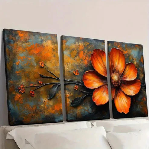 3pcs Chocolate Cosmo Flower Wall Art Set Canvas - High Quality Print 100% Australian Made Wall Canvas - Bella Home Decor