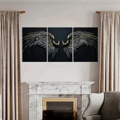 3pcs Abstract Black Angel Wings Golden Wall Art Set Canvas Unframed - High Quality Print 100% Australian Made Wall Canvas - Bella Home Decor