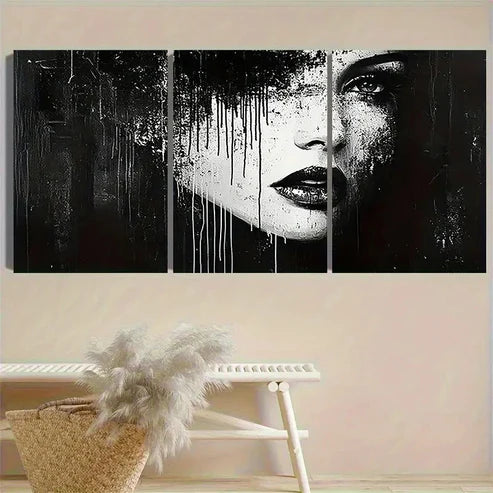3pcs Monochrome Dripping Portrait Wall Art Set Canvas Unframed - High Quality Print 100% Australian Made Wall Canvas - Bella Home Decor