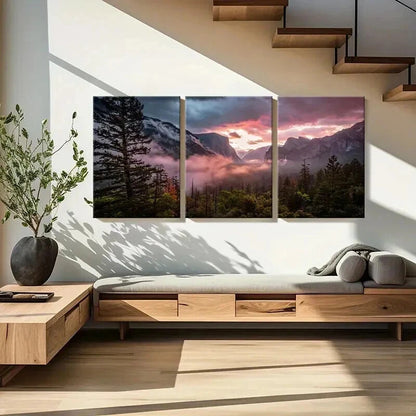 3pcs Mountain Forest Natural Landscape Wall Art Set Canvas Framed 50x70cm - High Quality Print 100% Australian Made Wall Canvas Ready to Hang - Bella Home Decor
