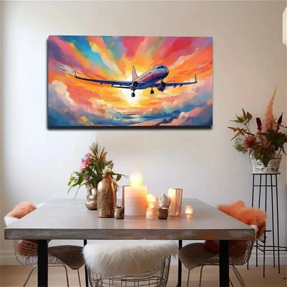 Vibrant Sunset Clouds & Air Wall Art Canvas Office Home Room Framed 120x60cm