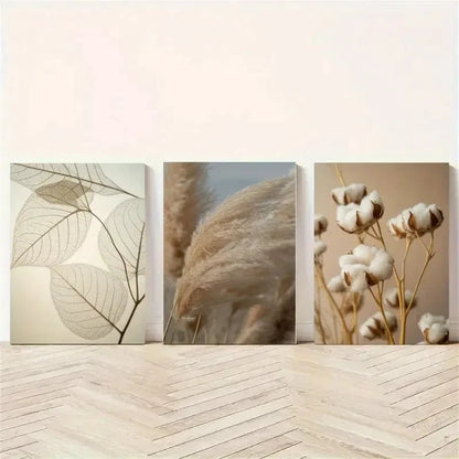 3pcs Dandelion Pampas Grass Reed Leaves Metal Print Ready to Hang Art - Bella Home Decor