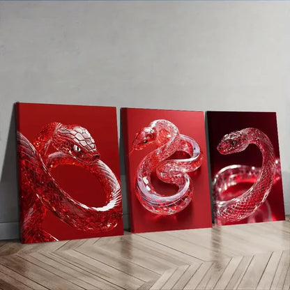 3pcs Red Crystal Snake Wall Art Set Canvas Unframed - High Quality Print 100% Australian Made Wall Canvas
