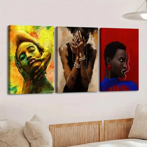 3pcs Fashion Portraits Red & Blue Yellow Green Wall Art Set Canvas Unframed - High Quality Print 100% Australian Made Wall Canvas