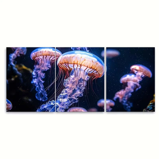 3pcs Ethereal Deep Sea Jellyfish Metal Print Ready to Hang Art