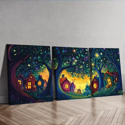 3 PCS Art Deco Modern Forest Scene Wall Art Set Canvas Unframed - High Quality Print 100% Australian Made Wall Canvas - Bella Home Decor