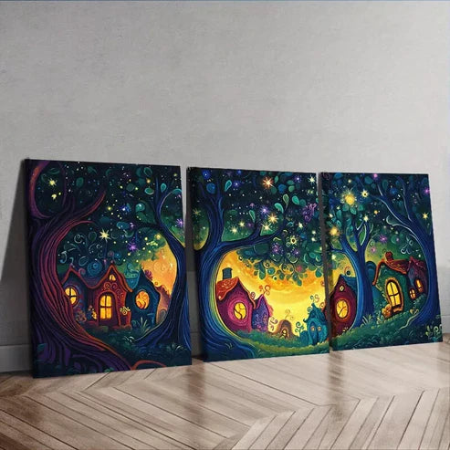 3 PCS Art Deco Modern Forest Scene Wall Art Set Canvas Unframed - High Quality Print 100% Australian Made Wall Canvas