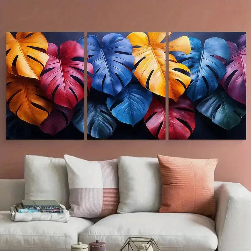 3pcs Large Tropical Leaves Vibrant Foliage Metal Print Ready to Hang Art