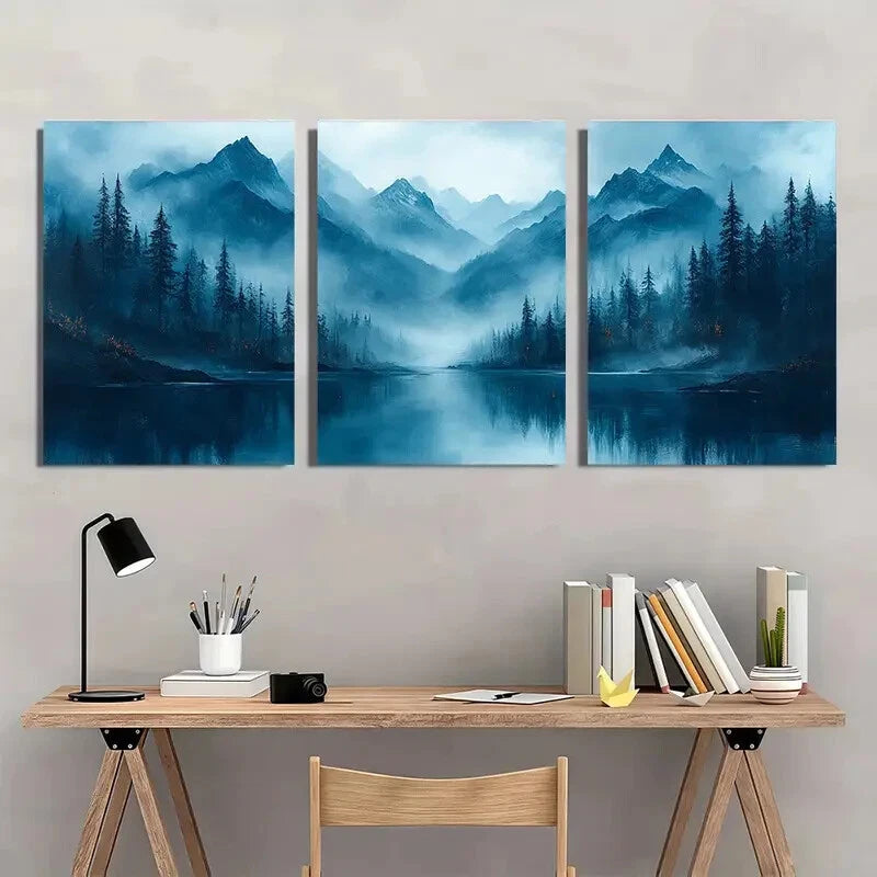3pcs Mountain & Emerald Green Forest Landscape Metal Print Ready to Hang Art - Bella Home Decor