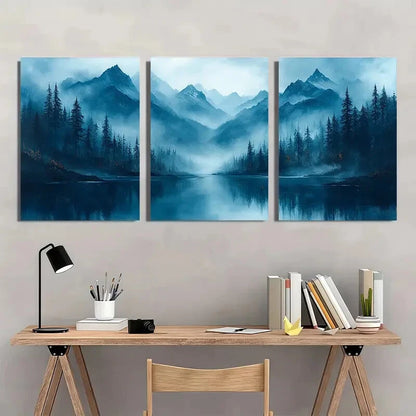 3pcs Mountain & Emerald Green Forest Landscape Metal Print Ready to Hang Art - Bella Home Decor