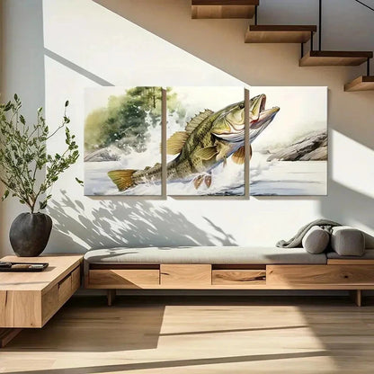 3pcs Artistic Fish Jumping Water Splash Metal Print Ready to Hang Art - Bella Home Decor