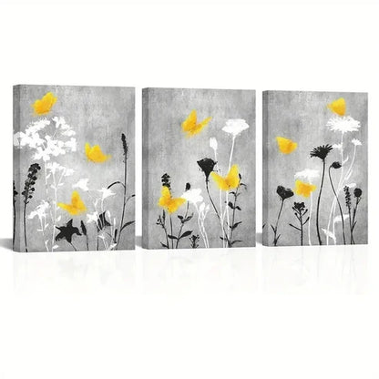 3pcs Love House Yellow Flower Wall Art Canvas Unframed - High Quality Print 100% Australian Made Wall Canvas