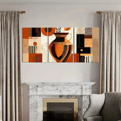 3pcs Abstract Vase Art Geometric Patterns Metal Print Ready to Hang Art - Bella Home Decor