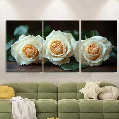 3pcs Elegant White Roses Floral Photography Metal Print Ready to Hang Art