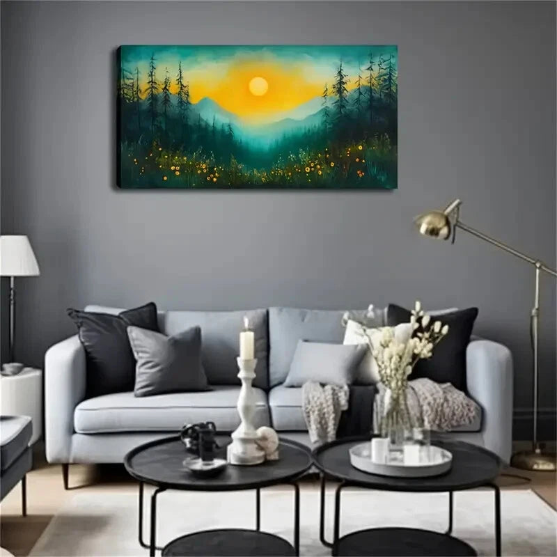 The Sun Radiates Bright Light Wall Art Canvas Office Home Room Framed 120x60cm - Bella Home Decor
