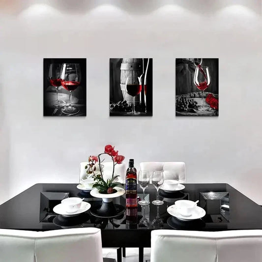 3pcs Romantic Red Wine Goblets Metal Print Ready to Hang Art