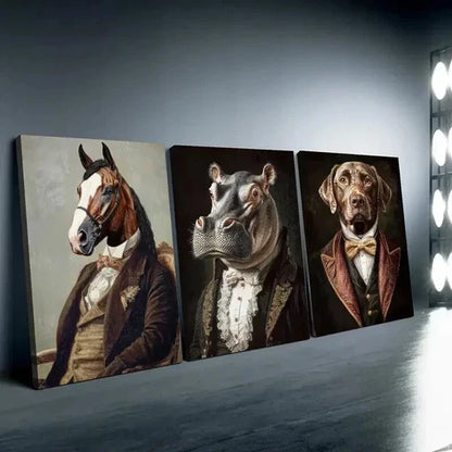 3pcs Whimsical Animals in Vintage Attire Wall Art Canvas Unframed - High Quality Print 100% Australian Made Wall Canvas