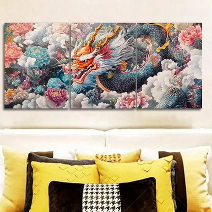 3pcs Vibrant Chinese Dragon Colourful Metal Print Ready to Hang Art - Bella Home Decor