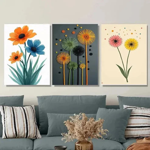 3pcs Modern Abstract Floral Vibrant Colorful Wall Art Set Canvas Unframed - High Quality Print 100% Australian Made Wall Canvas