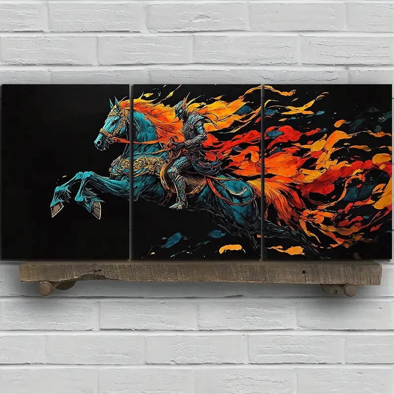 3pcs Abstract Colourful Horses Metal Print Ready to Hang Art - Bella Home Decor