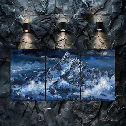 3pcs Snow-Capped Mountains under a Starry Sky Metal Print Ready to Hang Art