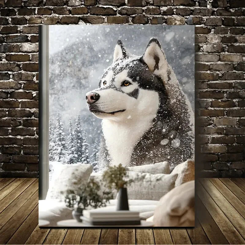 Siberian Husky On The Snow Painting 40x60cm Metal Print Ready to Hang - Bella Home Decor