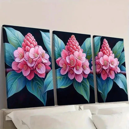 3pcs Vibrant Floral Design with Green Leaves Wall Art Canvas Unframed - High Quality Print 100% Australian Made Wall Canvas - Bella Home Decor