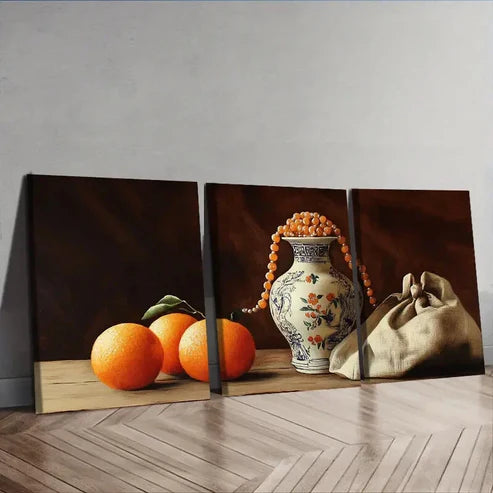 3pcs Still life painting of an old vase Wall Art Set Canvas Unframed - High Quality Print 100% Australian Made Wall Canvas
