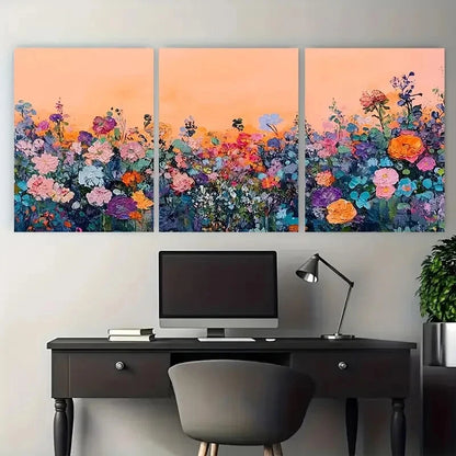 3pcs Vibrant Floral Meadow Wildflower Landscape Metal Print Ready to Hang Art - Bella Home Decor