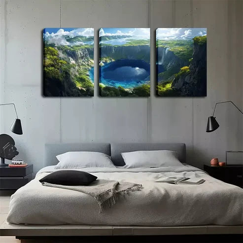 3pcs Magical Dark Blue Lake Wall Art Canvas Unframed - High Quality Print 100% Australian Made Wall Canvas
