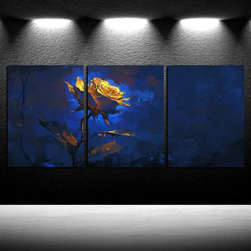 3pcs Blue and Yellow Roses Modern Floral Design Metal Print Ready to Hang Art - Bella Home Decor