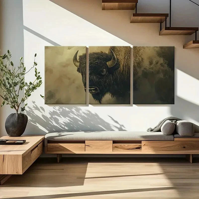 3pcs Artistic Bison Portrait Wildlife Nature Scene Metal Print Ready to Hang Art - Bella Home Decor