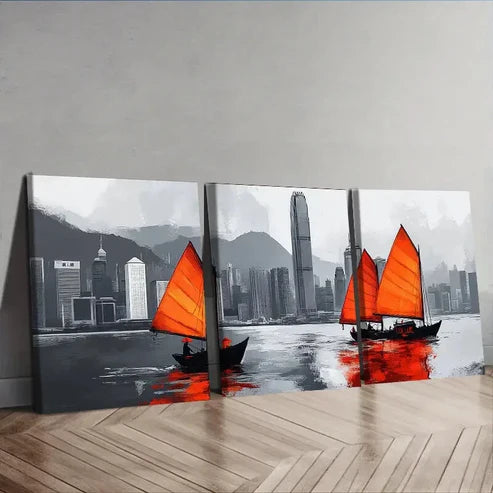 3pcs Featuring The Hong Kong Harbor Wall Art Canvas Unframed - High Quality Print 100% Australian Made Wall Canvas