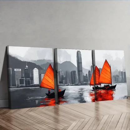 3pcs Featuring The Hong Kong Harbor Wall Art Canvas Unframed - High Quality Print 100% Australian Made Wall Canvas