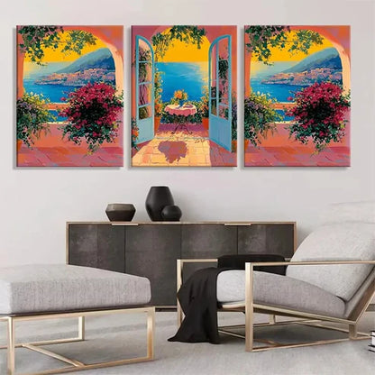 3pcs Mediterranean Seaside View Coastal Perfect Art Set Canvas Unframed - High Quality Print 100% Australian Made Wall Canvas