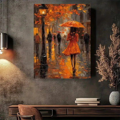Beautiful Autumn Rain Street Scene Painting 40x60cm Metal Print Ready to Hang - Bella Home Decor
