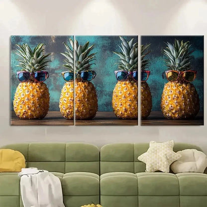 3pcs Funny Pineapples in Glasses EI  Wall Art Set Canvas Framed 60x90cm - High Quality Print 100% Australian Made Wall Canvas Ready to Hang - Bella Home Decor