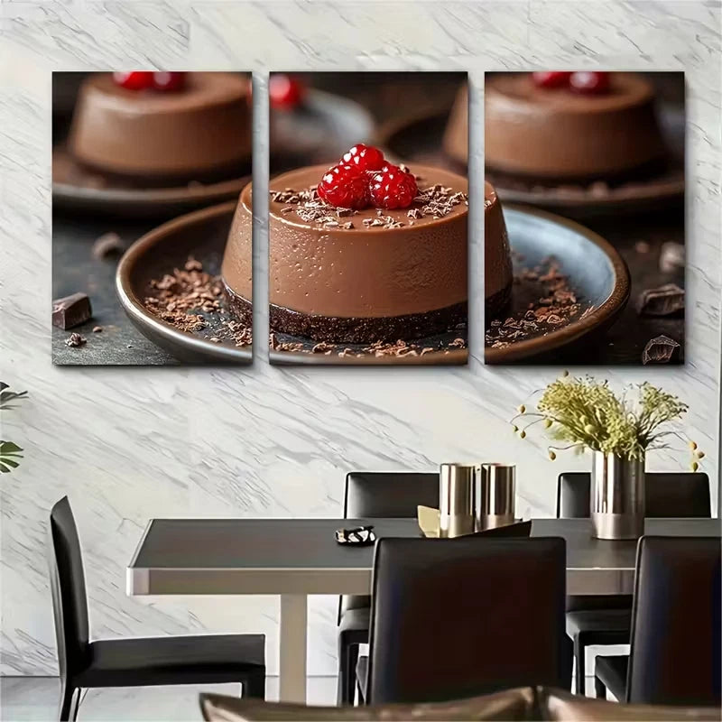 3pcs Chocolate Panna Cotta Metal Print Ready to Hang Art - Bella Home Decor