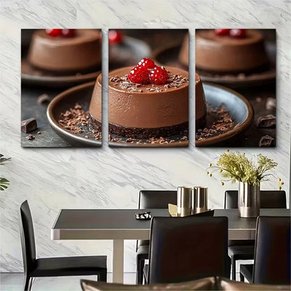 3pcs Chocolate Panna Cotta Metal Print Ready to Hang Art - Bella Home Decor