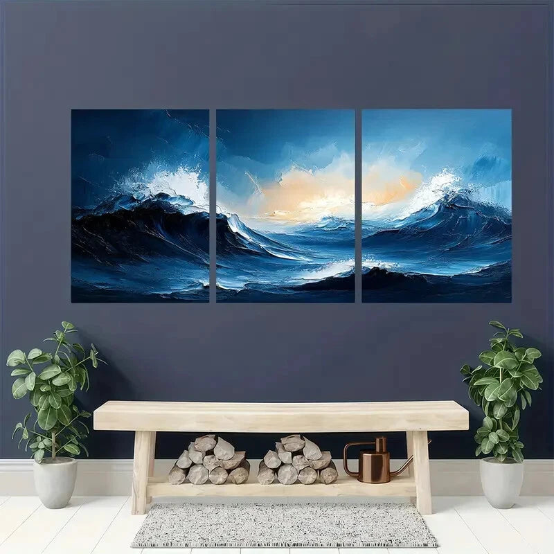 3pcs Minimalist Textured Abstract Painting Metal Print Ready to Hang Art - Bella Home Decor