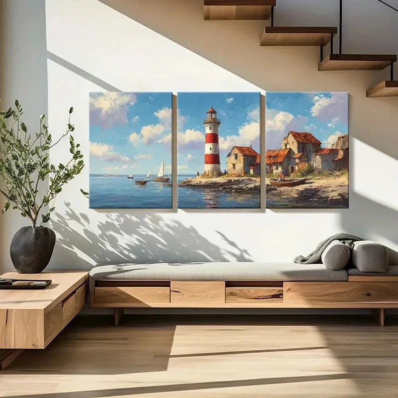 3pcs Lighthouse Coastal Scene Nautical Art Metal Print Ready to Hang Art - Bella Home Decor