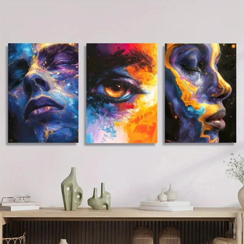 3pcs Fantasy character face illustration Metal Print Ready to Hang Art