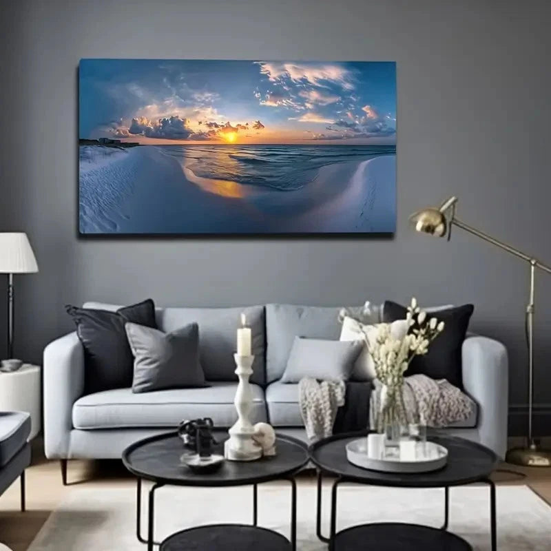 Deco Style Sunset Beach Wall Art Canvas Office Home Room Framed 120x60cm