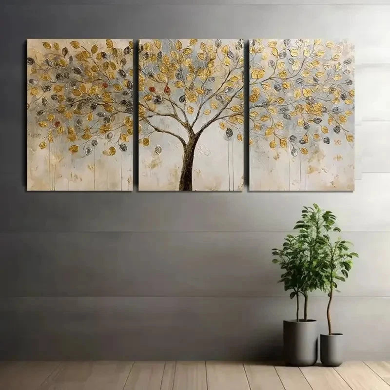 3pcs Abstract Painting of a Money Tree Poster Metal Print Ready to Hang Art - Bella Home Decor