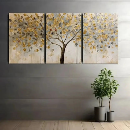 3pcs Abstract Painting of a Money Tree Poster Metal Print Ready to Hang Art - Bella Home Decor