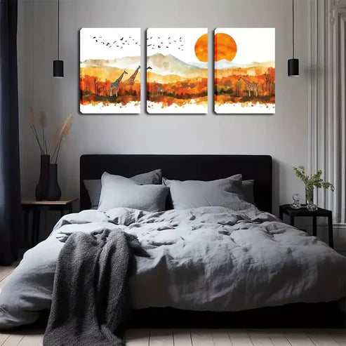 3pcs Large Sunset on Prairie Landscape Wall Art Canvas Unframed - High Quality Print 100% Australian Made Wall Canvas