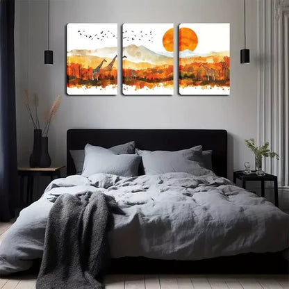 3pcs Large Sunset on Prairie Landscape Wall Art Canvas Unframed - High Quality Print 100% Australian Made Wall Canvas